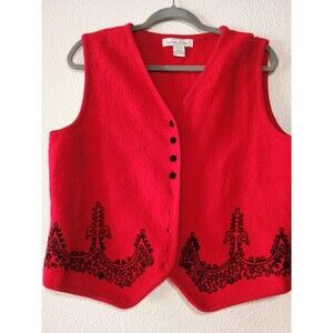 Vintage Women's Large Red 100% Wool Vest Button Front